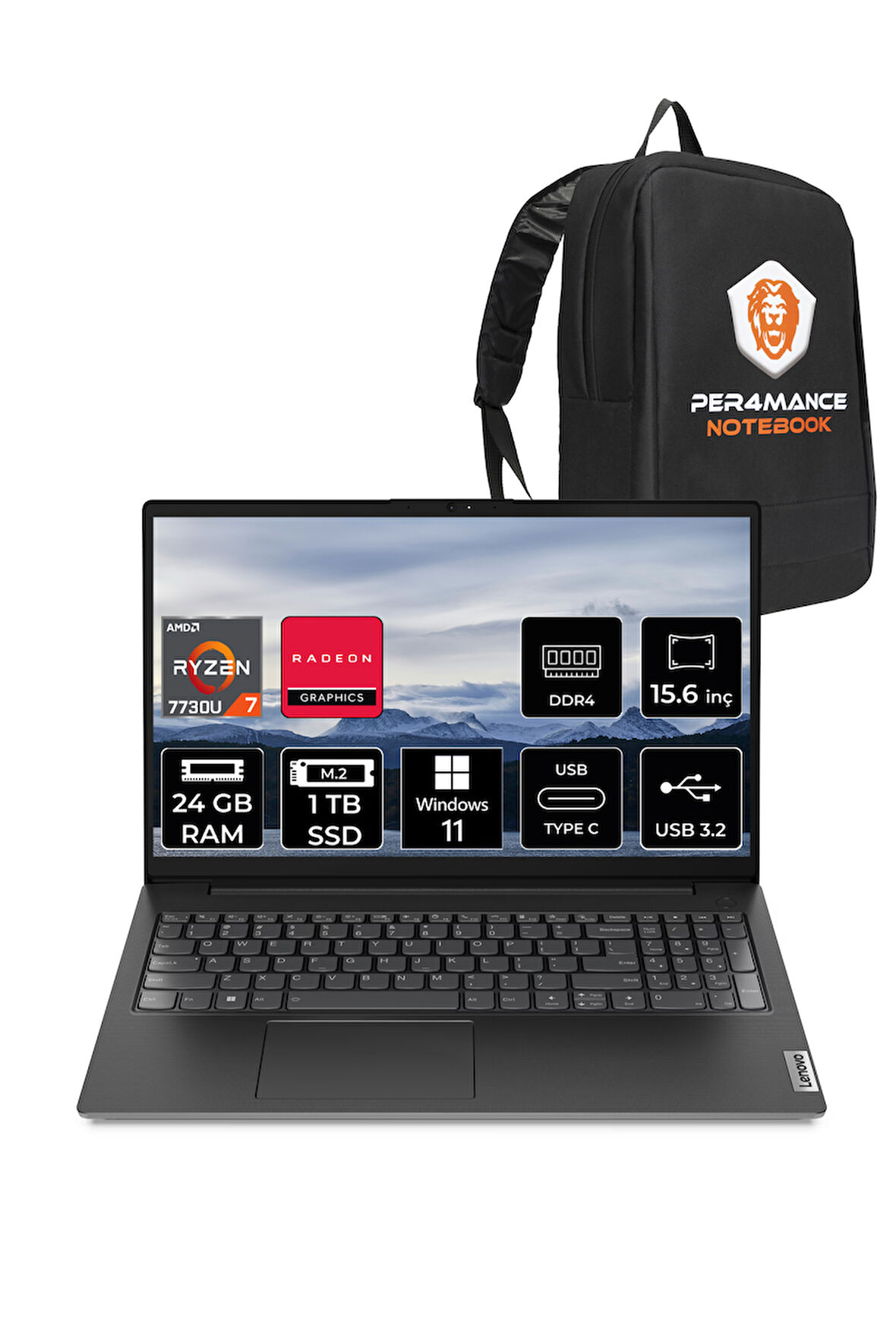 Lenovo V15 G4 R7 7730U 24GB 1TB SSD 15.6'' FHD W11PRO Dizüstü Bilgisayar & PER4 ÇANTA