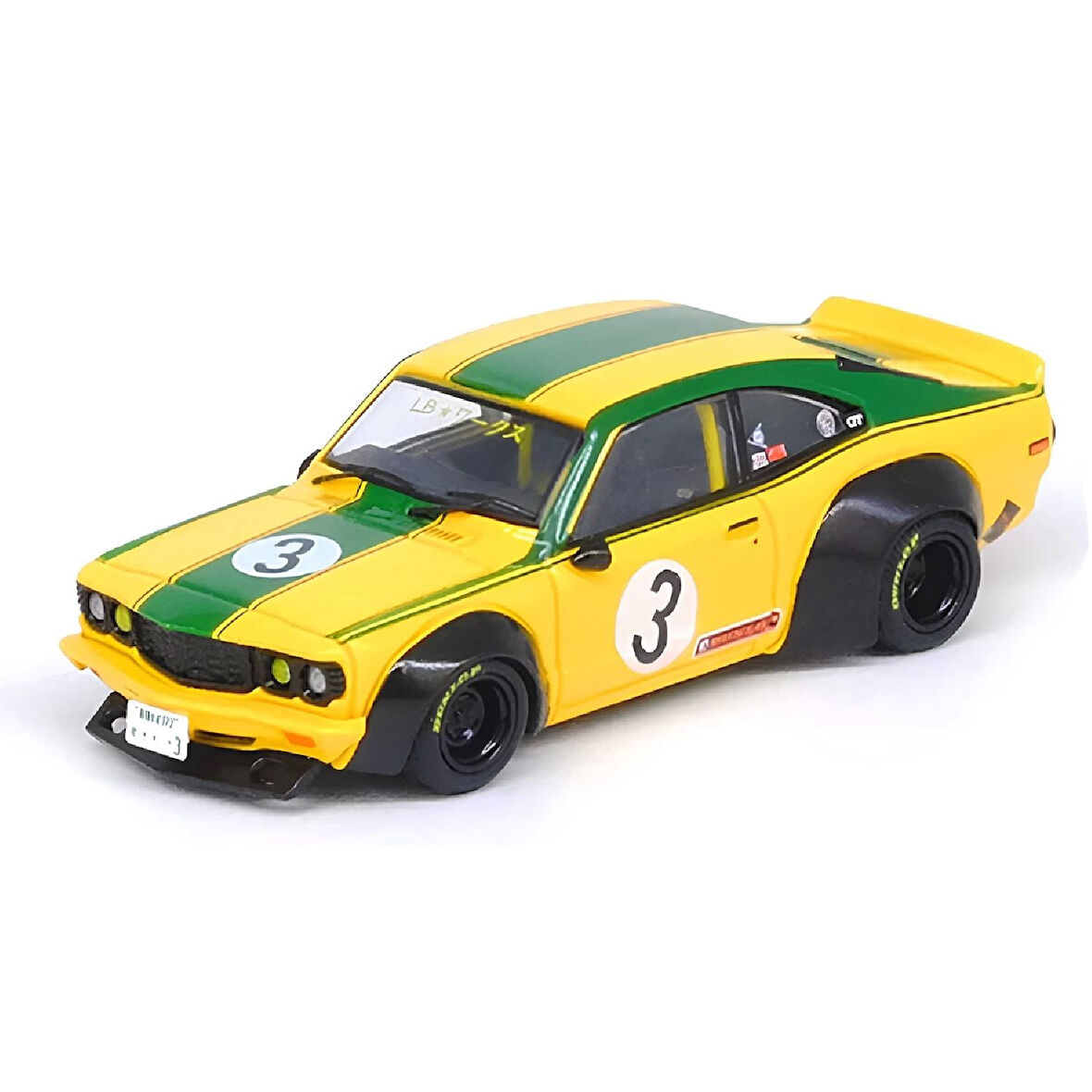 1:64 Diecast LBWK Liberty Walk Mazda RX-3 Savanna Yellow Inno Model Araba
