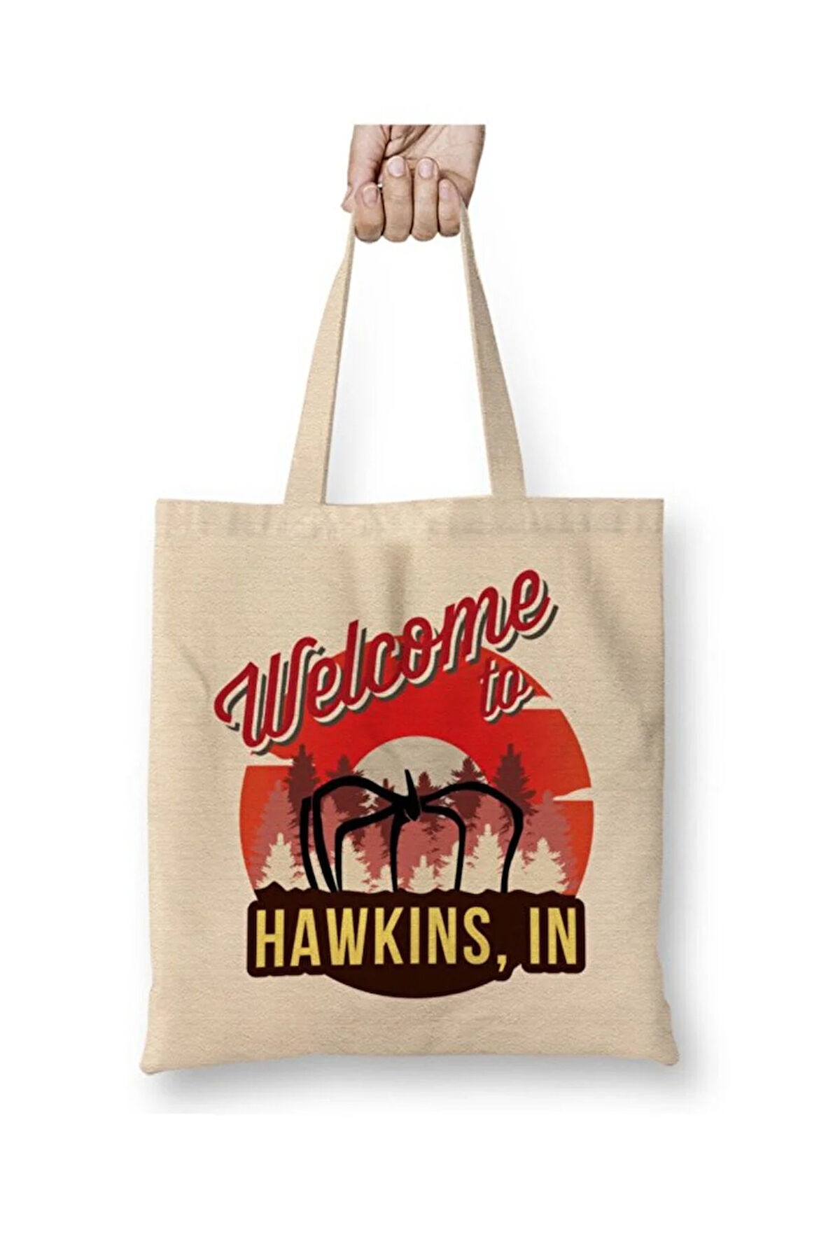 Welcome To Hawkins Indiana Stranger Things Bez Çanta Uzun Saplı Alışveriş Çantası Plaj Çantası