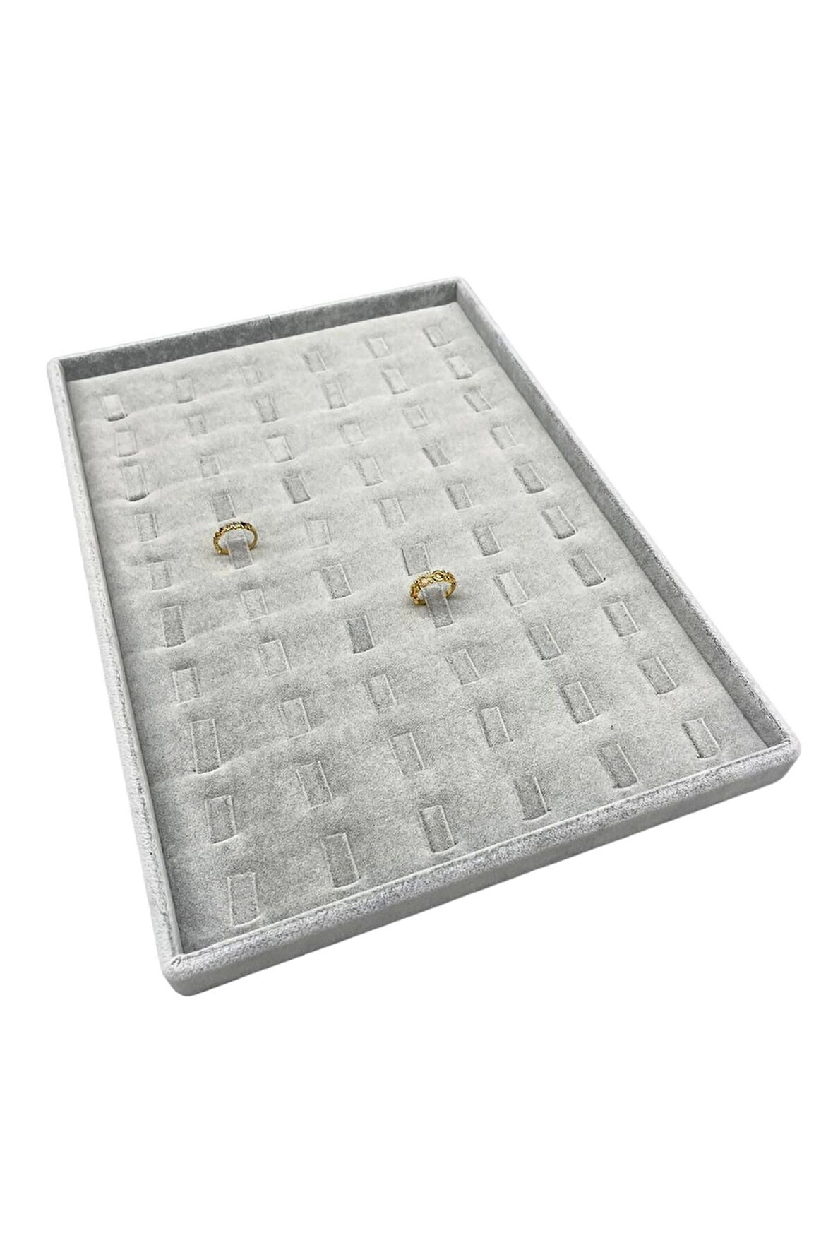 Yerli Üretim Süet Kumaş Gri 34/24 Cm Dikine Tırnaklı Çekmece Ici Yüzük Tablası