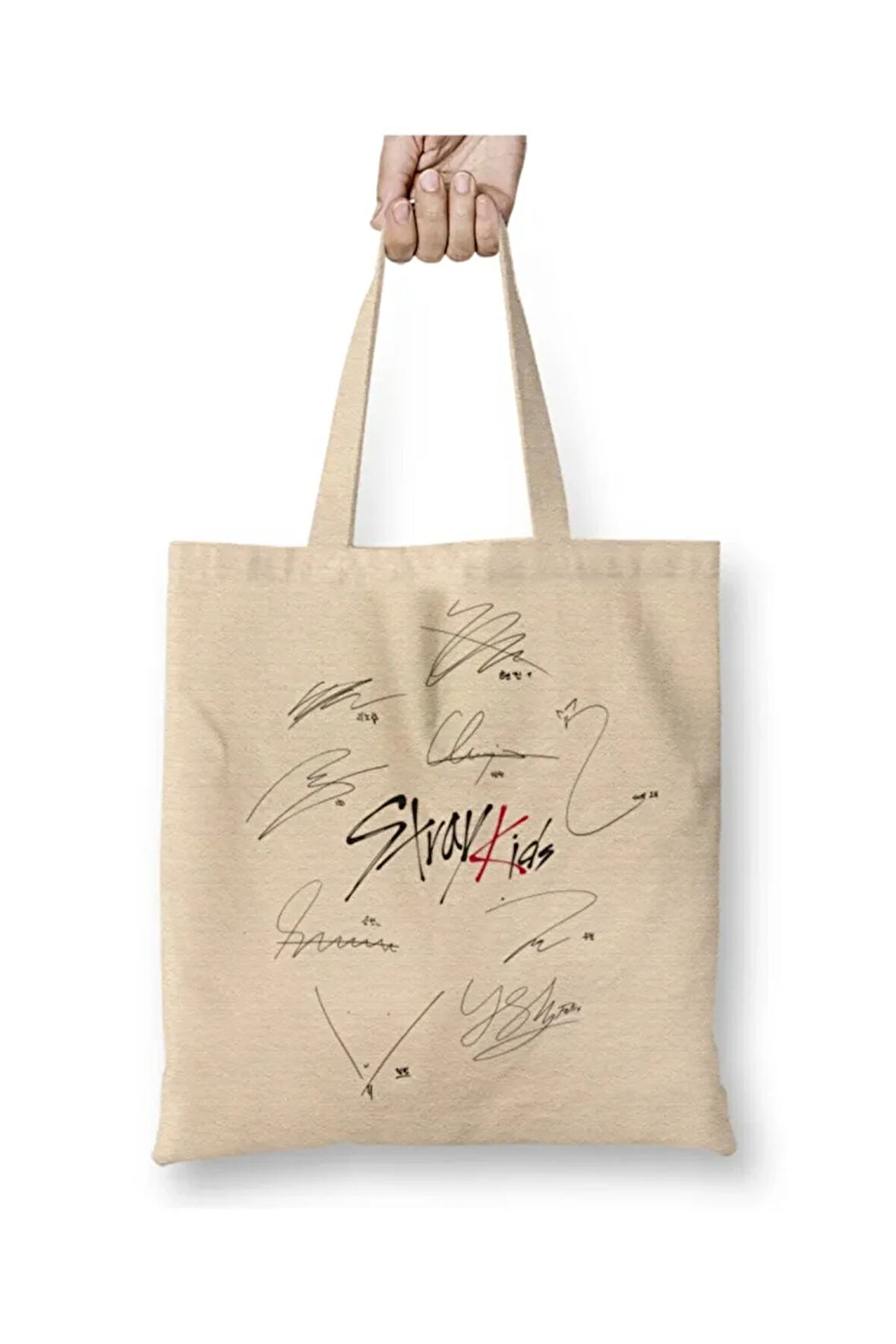 Stray Kids Lee Know Chibi Beyaz Bez Çanta Uzun Saplı Alışveriş Çantası Plaj Çantası