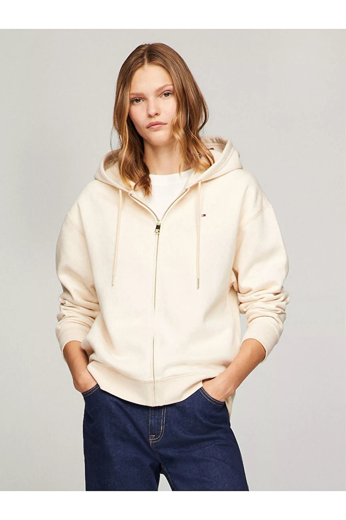 Fermuarlı Kapşonlu Pamuklu Sweatshırt