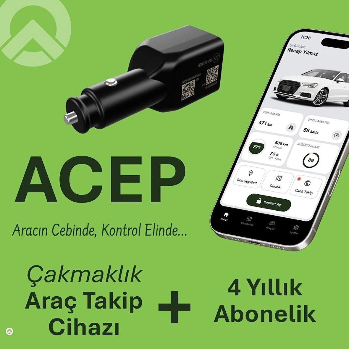 Acep Araç Takip Sistemi (Çakmaklık) + 4 Yıllık Abonelik