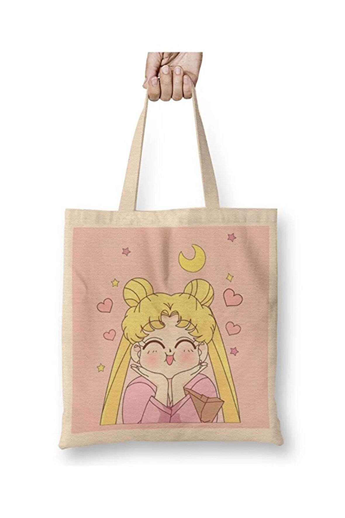 Sailor Moon Heart Kalp Anime Bez Çanta Uzun Saplı Alışveriş Çantası Plaj Çantası