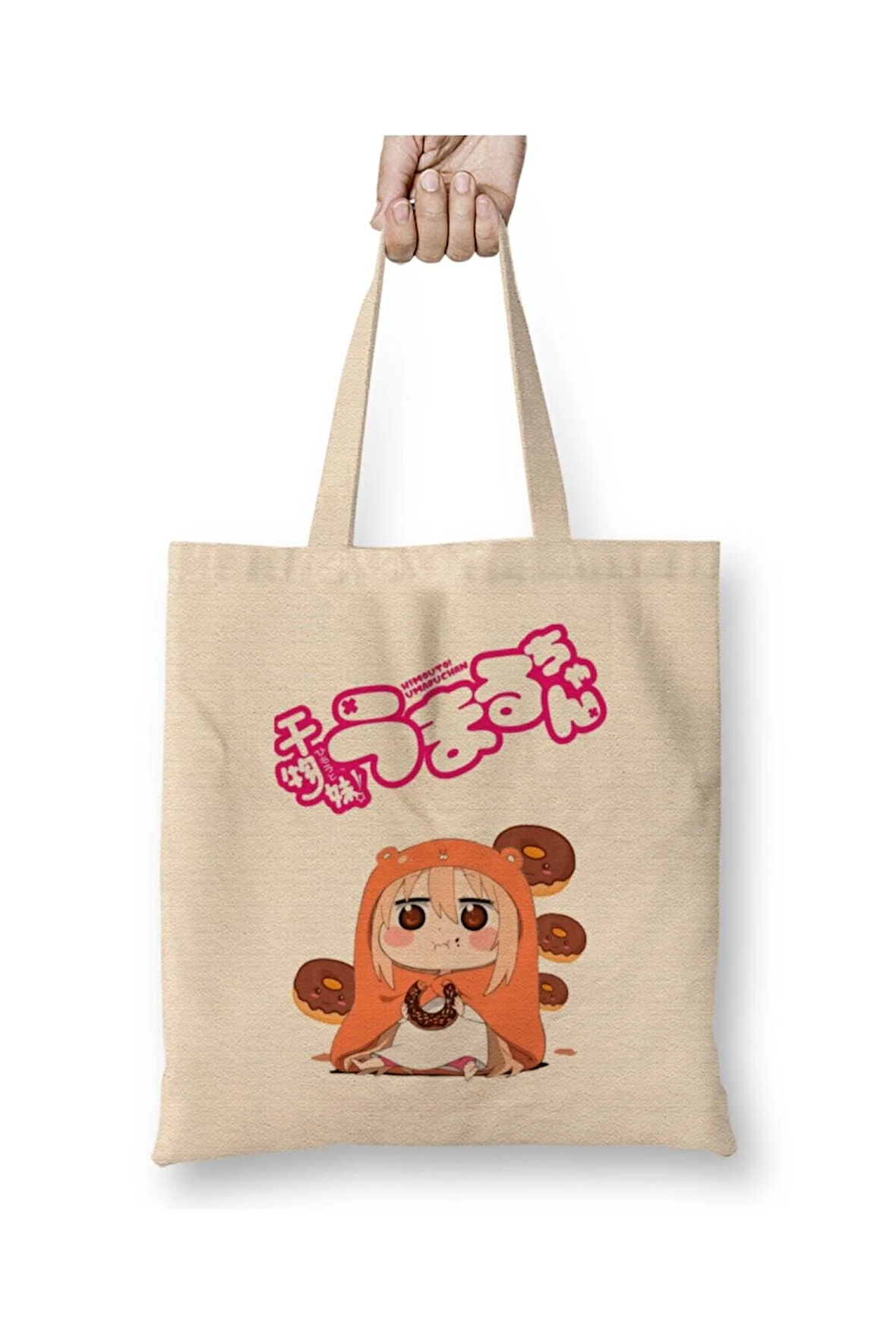 Umaru Chan Donut Beyaz Bez Çanta Uzun Saplı Alışveriş Çantası Plaj Çantası
