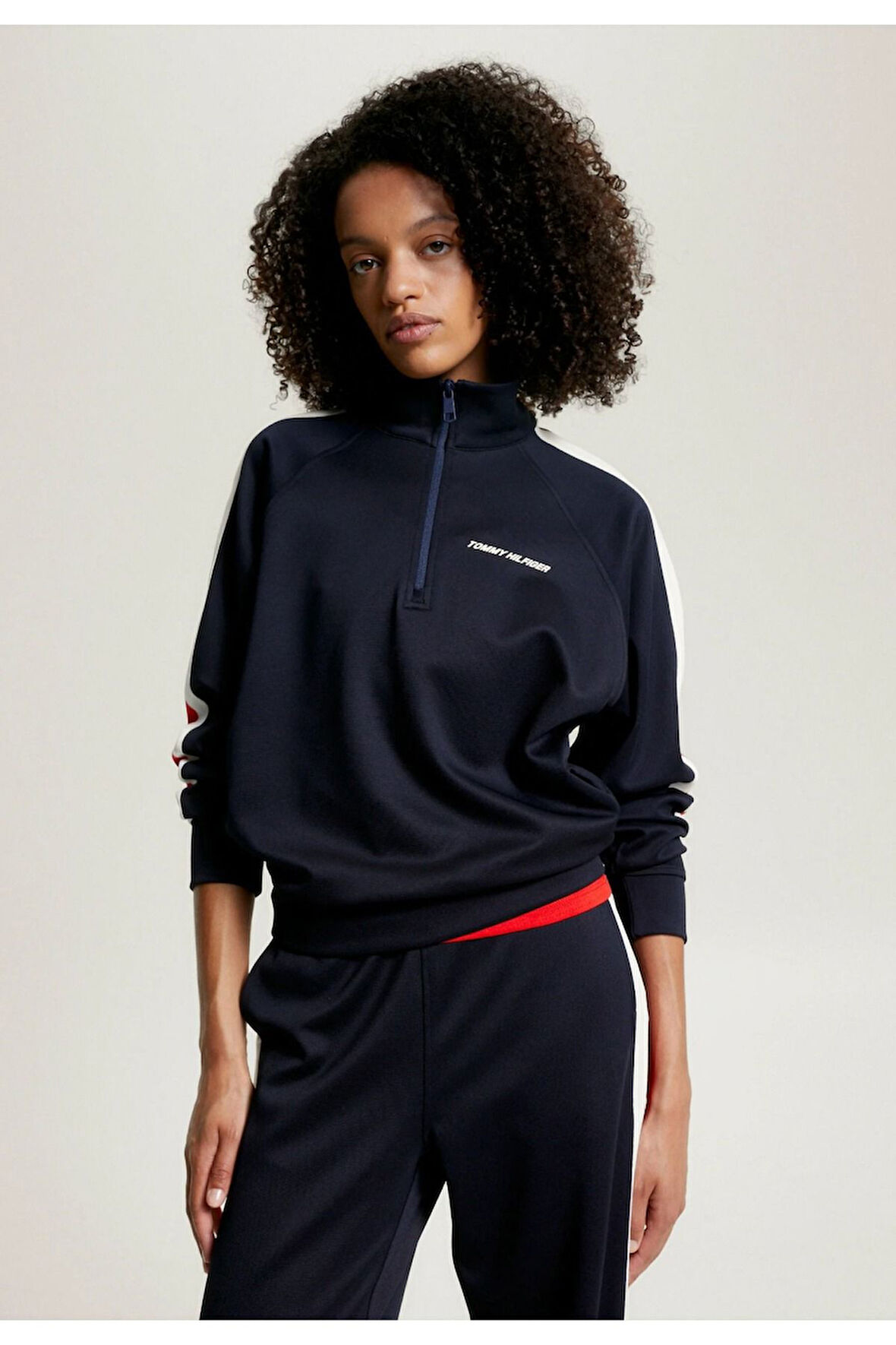 Global Stripe Yarım Fermuarlı Rahat Sweatshirt