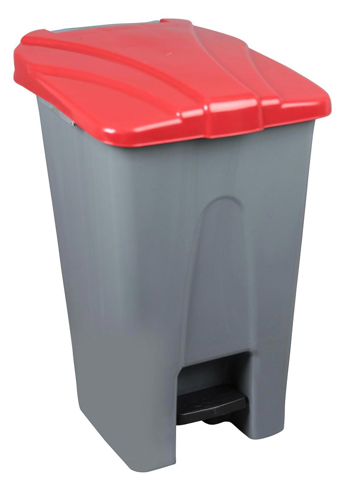 Safell Plastik Pedallı Çöp Kovası, 70Lt Çöp Konteyneri - Gri Kırmızı