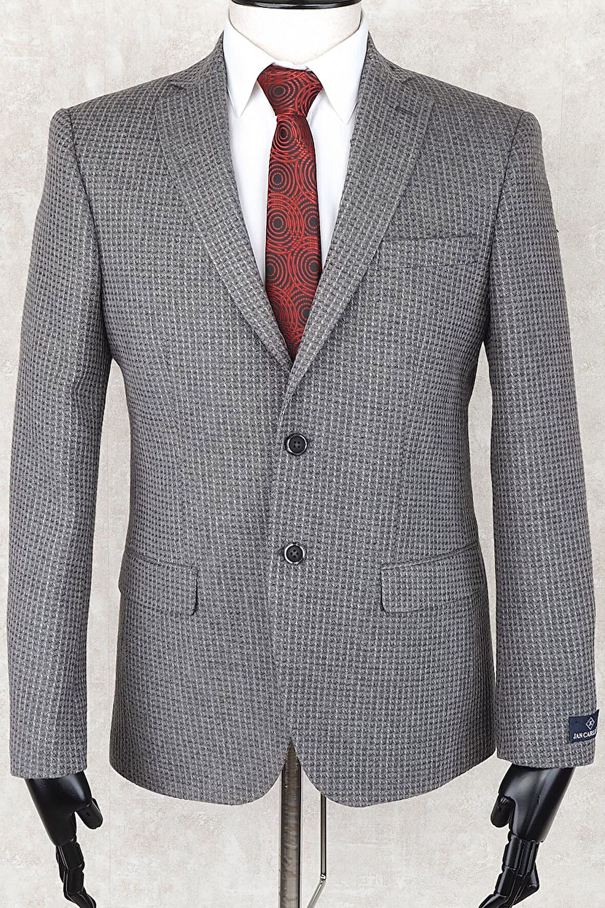 JAN CARLUCCİ Yünlü Erkek Regular Fit Mono Yaka Gri Drop 6 Tek Ceket