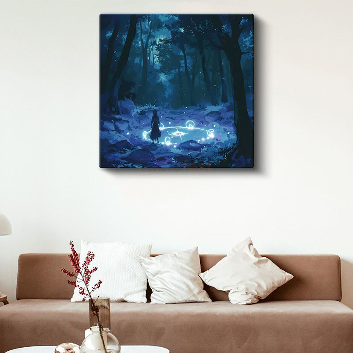 Gece Ormanı - Mavi Büyü Anime Kanvas Tablo