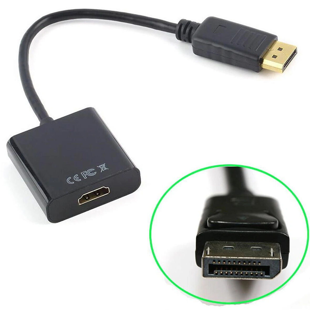 Lunatic 5645 Displayport To Hdmi Çevirici Dönüştürücü Adaptör 24 Ayar Altın kaplama giriş uçları DisplayPort erkek 20 pin
