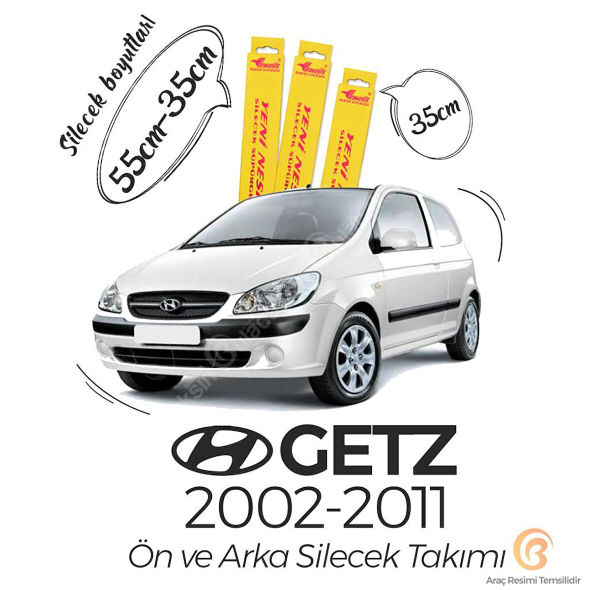 İnwells Ön Arka Silecek Seti Hyundai Getz 2002-2011 ile uyumlu