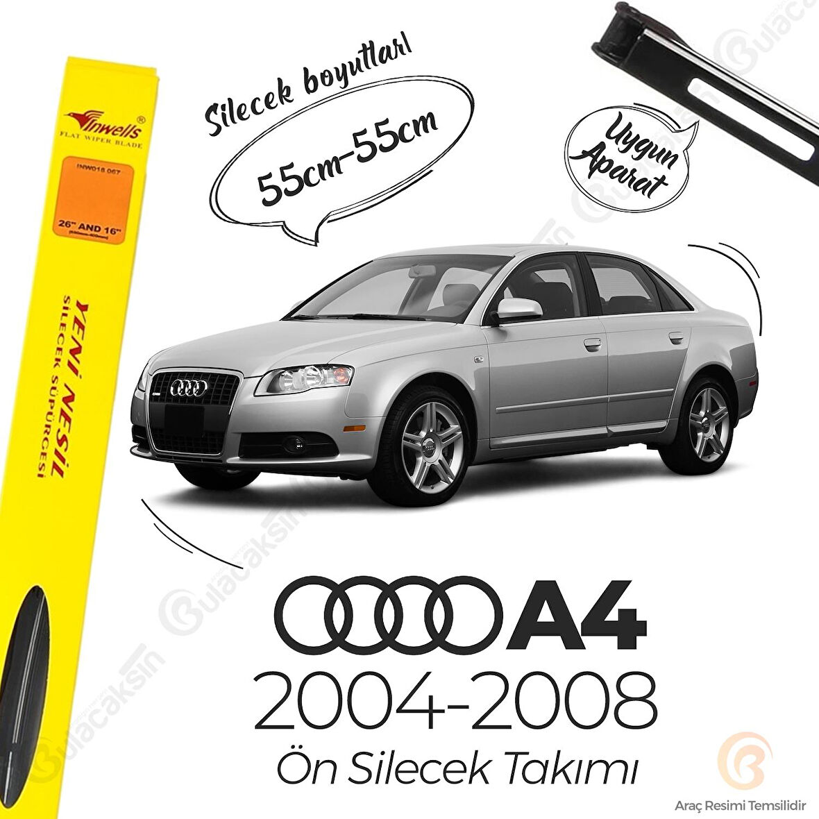 İnwells Muz Silecek Takımı Audi A4 2004-2008 ile uyumlu