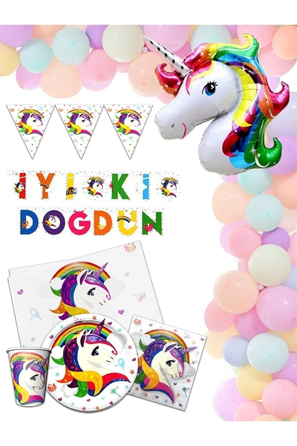 Çıtıpıtıstore Unicorn Konseptli Doğum Günü Seti Kız Çocuk Doğum Günü Balon Seti