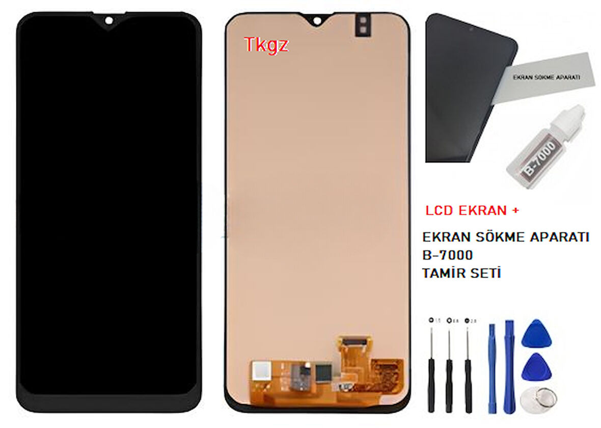 Tkgz - Samsung Galaxy A20 - SM-A205 Uyumlu Lcd Ekran Dokunmatik Orijinal + B-7000 + TAMİR SETİ