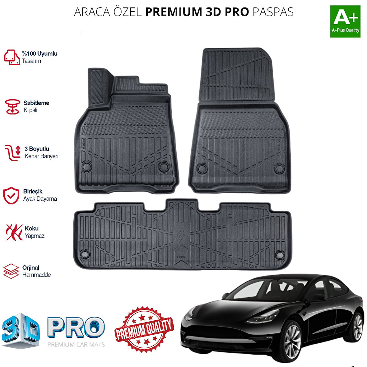 TESLA Y ARACA ÖZEL 3D PASPAS 2019 2020 2021 2022 2023 2024