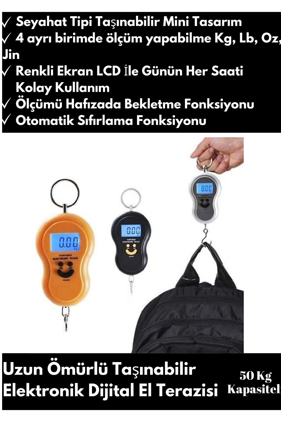 Özel Üretim Elektronik Dijital El Kantarı 50 Kg Terazi Tartı 10 gr Hassasiyet