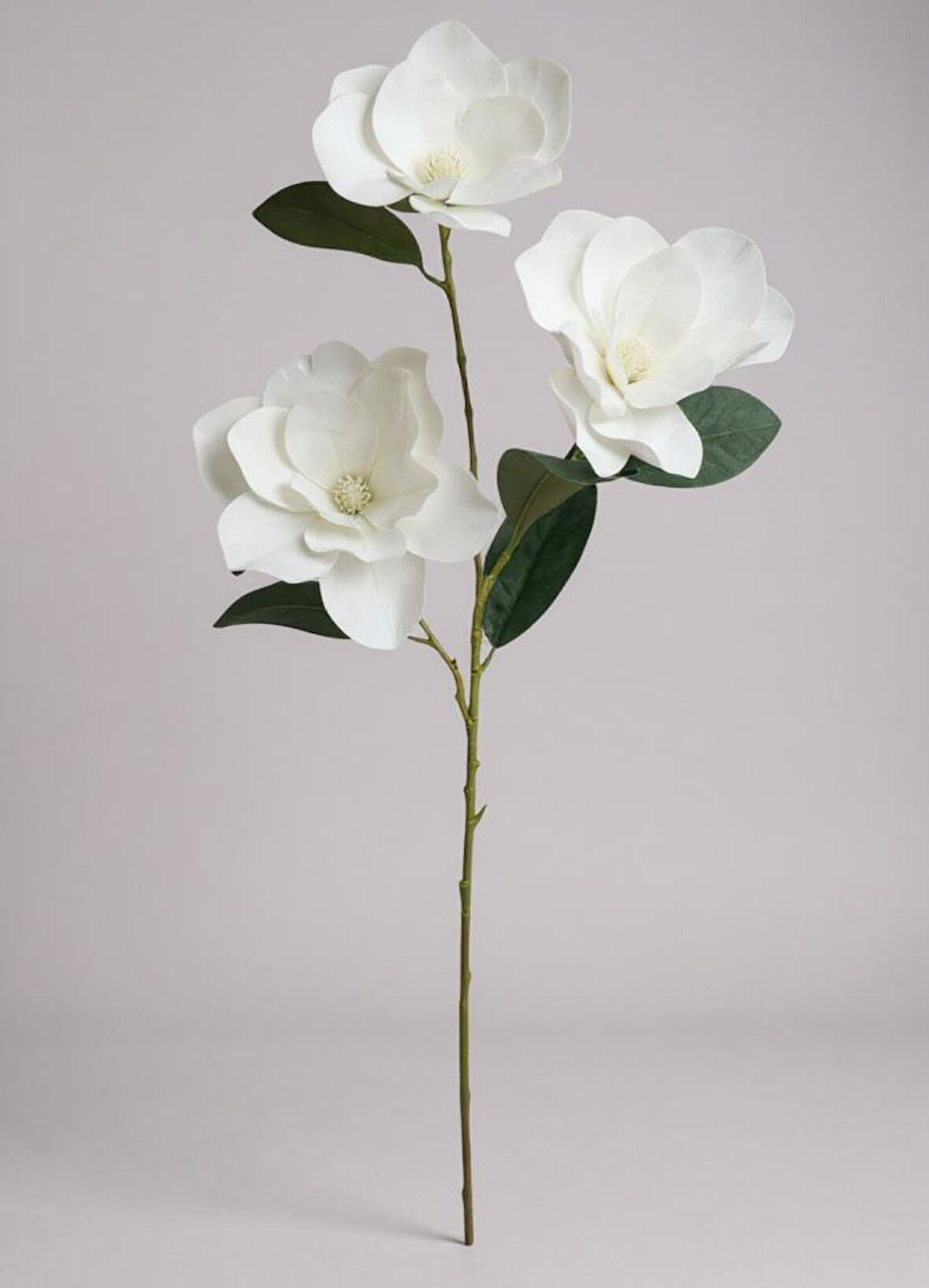 Yapay Çiçek Beyaz Manolya Islak Doku 3 Kafalı Uzun Dal Çiçek Flowers 80cm