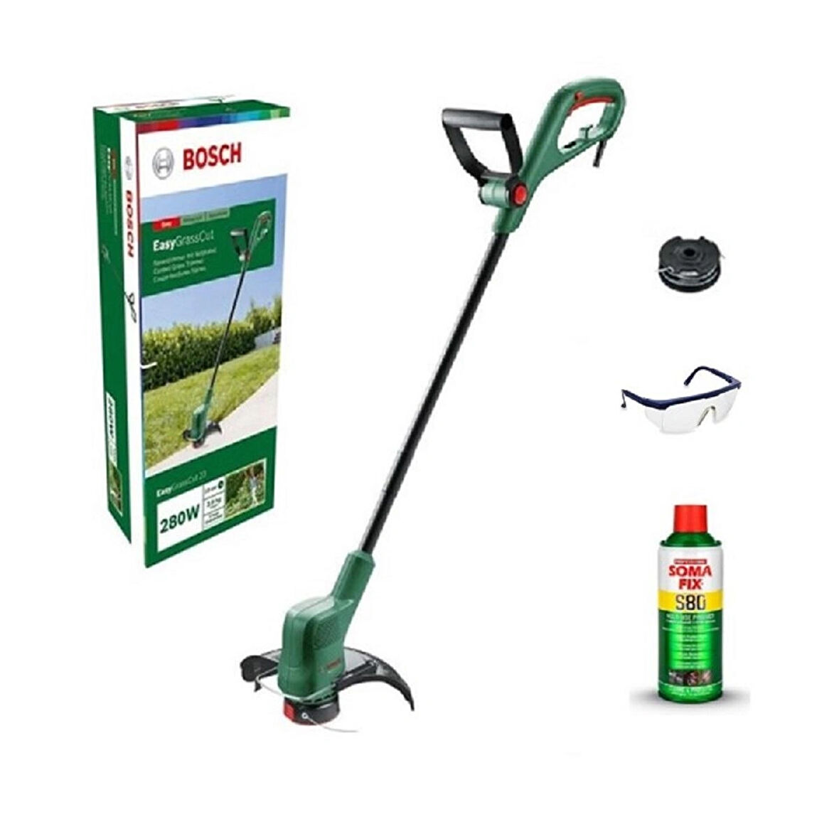 Bosch Easygrasscut 23 Misinalı Kenar Kesme Makinesi 280 Watt + Bakım Spreyi + Koruma Gözlüğü + Yedek Misina Seti