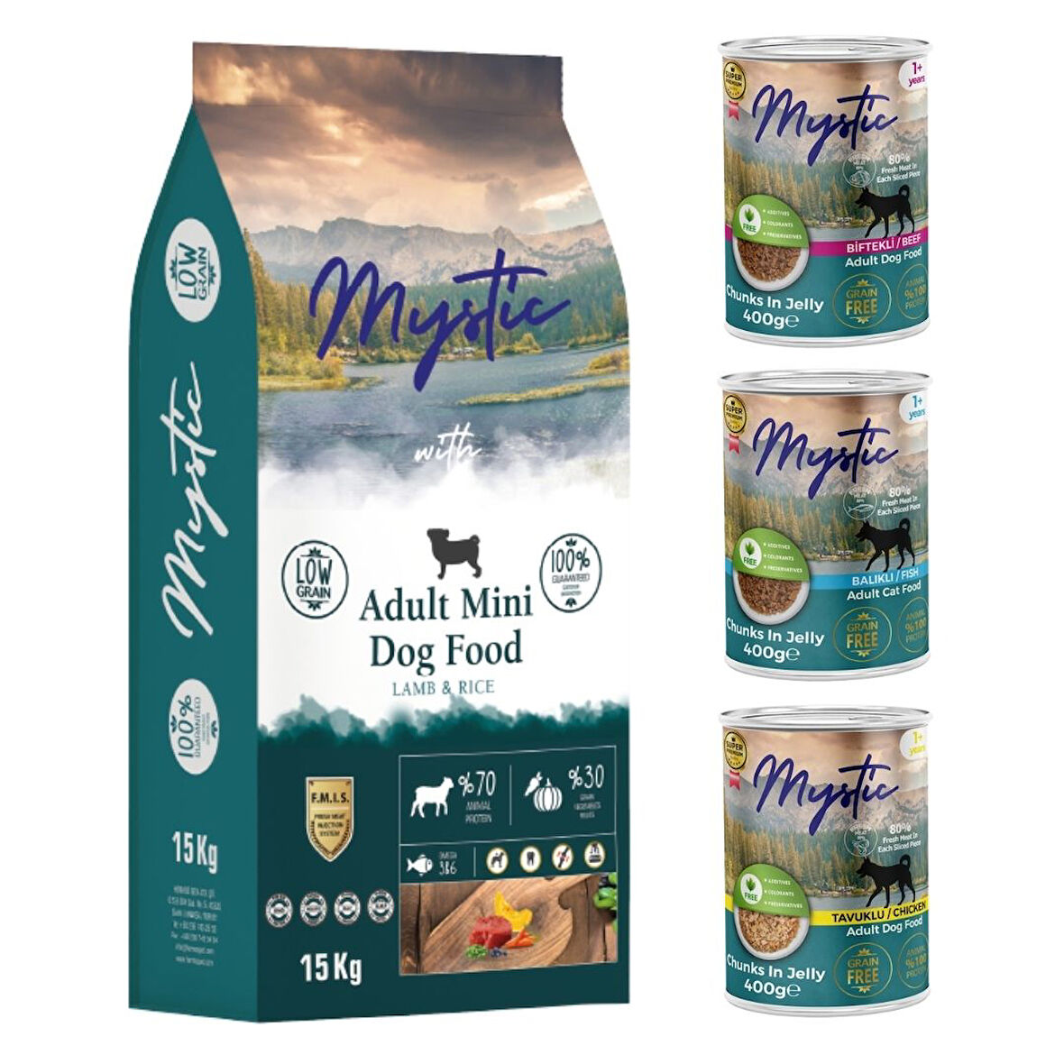 Mystic Mini Kuzu Etli Küçük Irk Köpek Maması 15 kg + 3 Adet Konserve