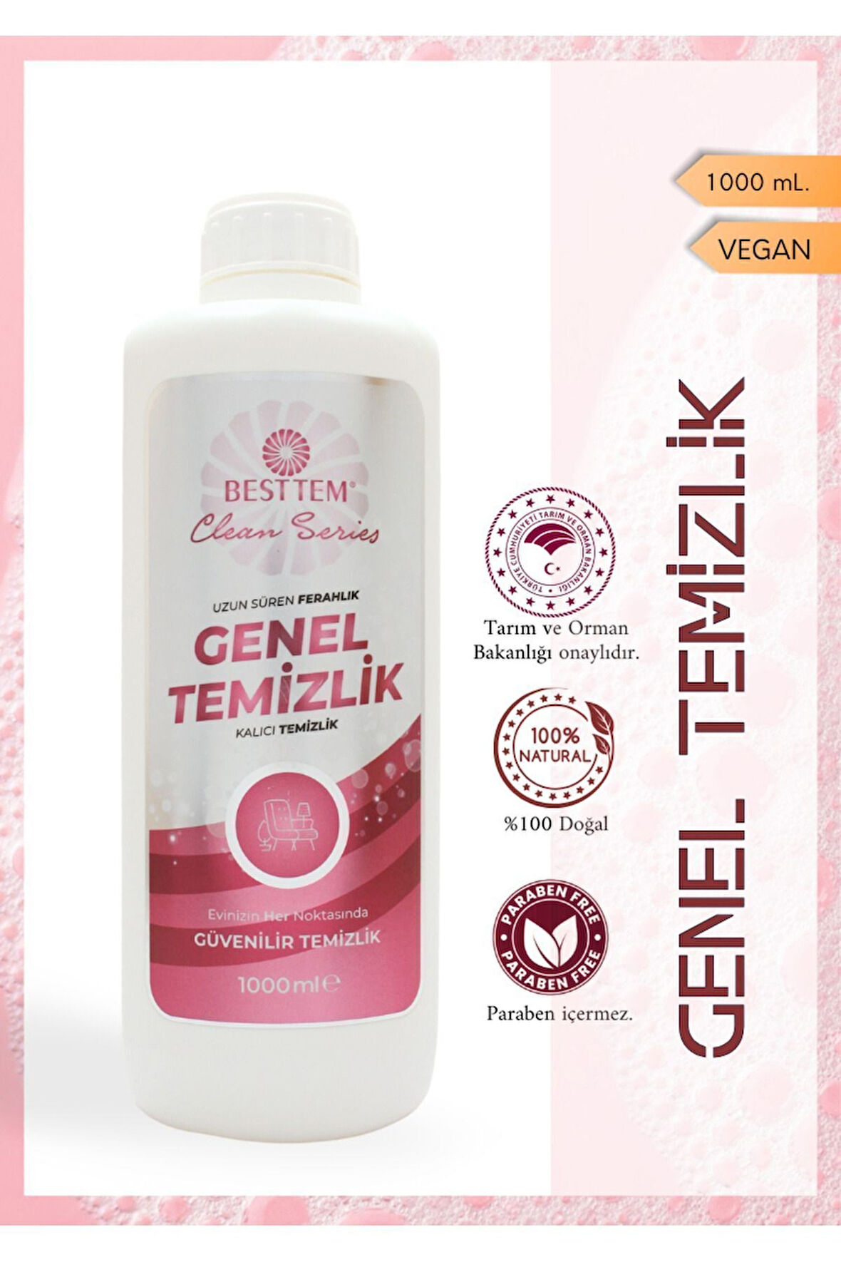 BESTTEM GENEL TEMİZLİK KALICI KOKU MOBİLYA AYNA KAPI LAMİNANT TEMİZLEYİCİ %100 BİTKİSEL 1000ML