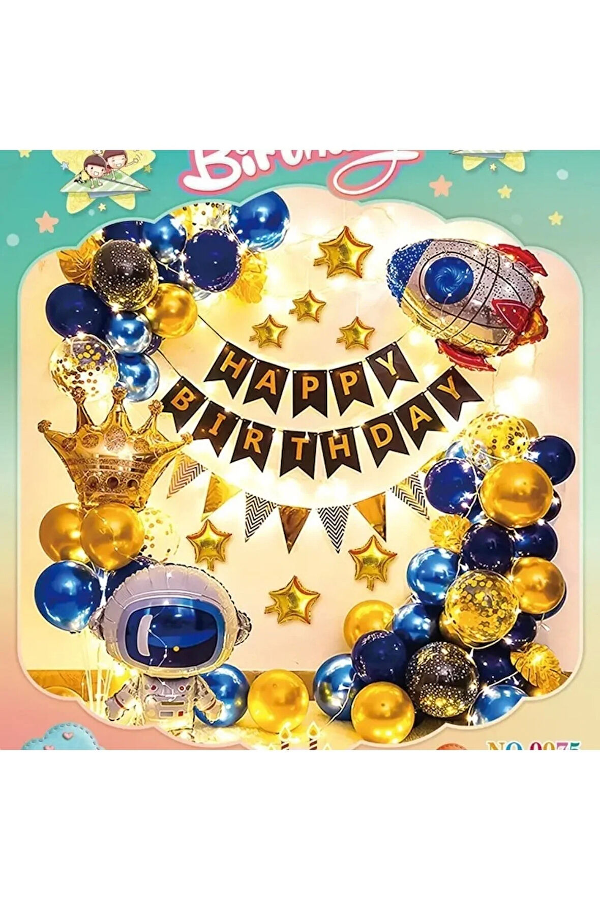 Uzay Temalı Kral Taçlı Doğum Günü Dekorasyon Düzenleme Balon Seti