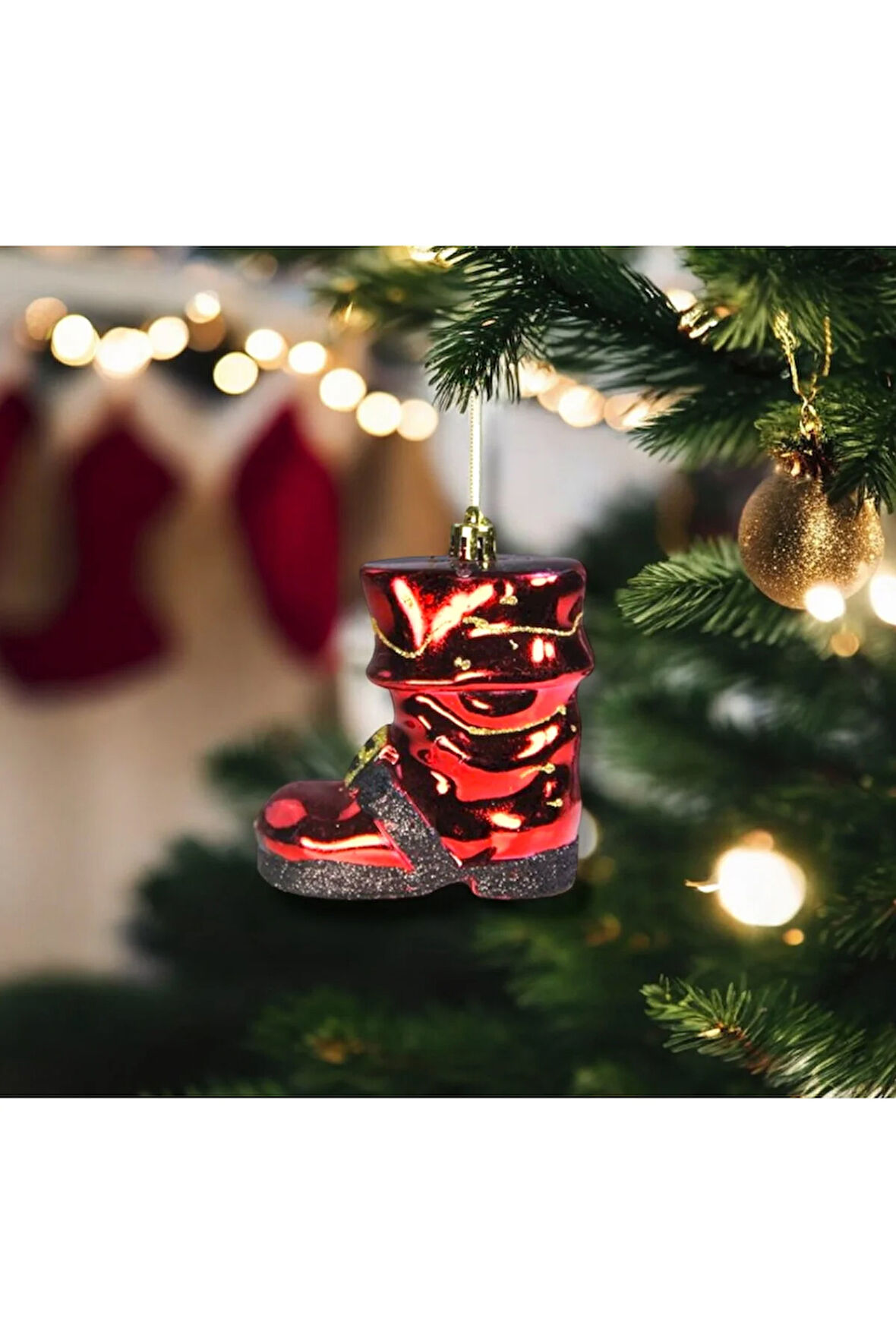 Yılbaşı Süsü Siyah Tokalı 3'lü Çizme Kırmızı 7 cm