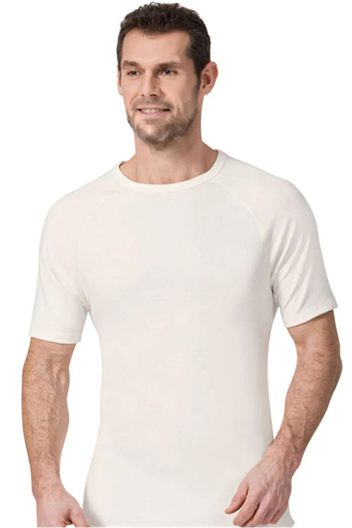 Erkek Ekru Kısa Kol Fanila Termal Içlik Üst