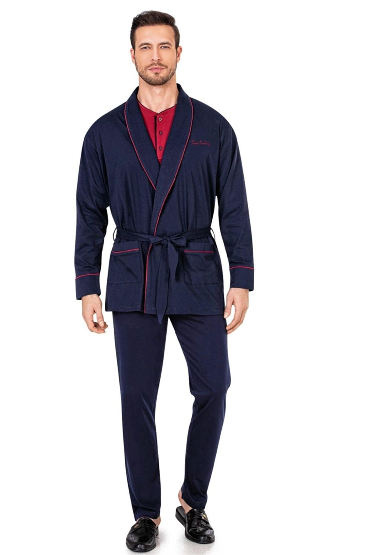 5605 Erkek Çeyizlik 3'lü Rob Pijama Takım Lacivert