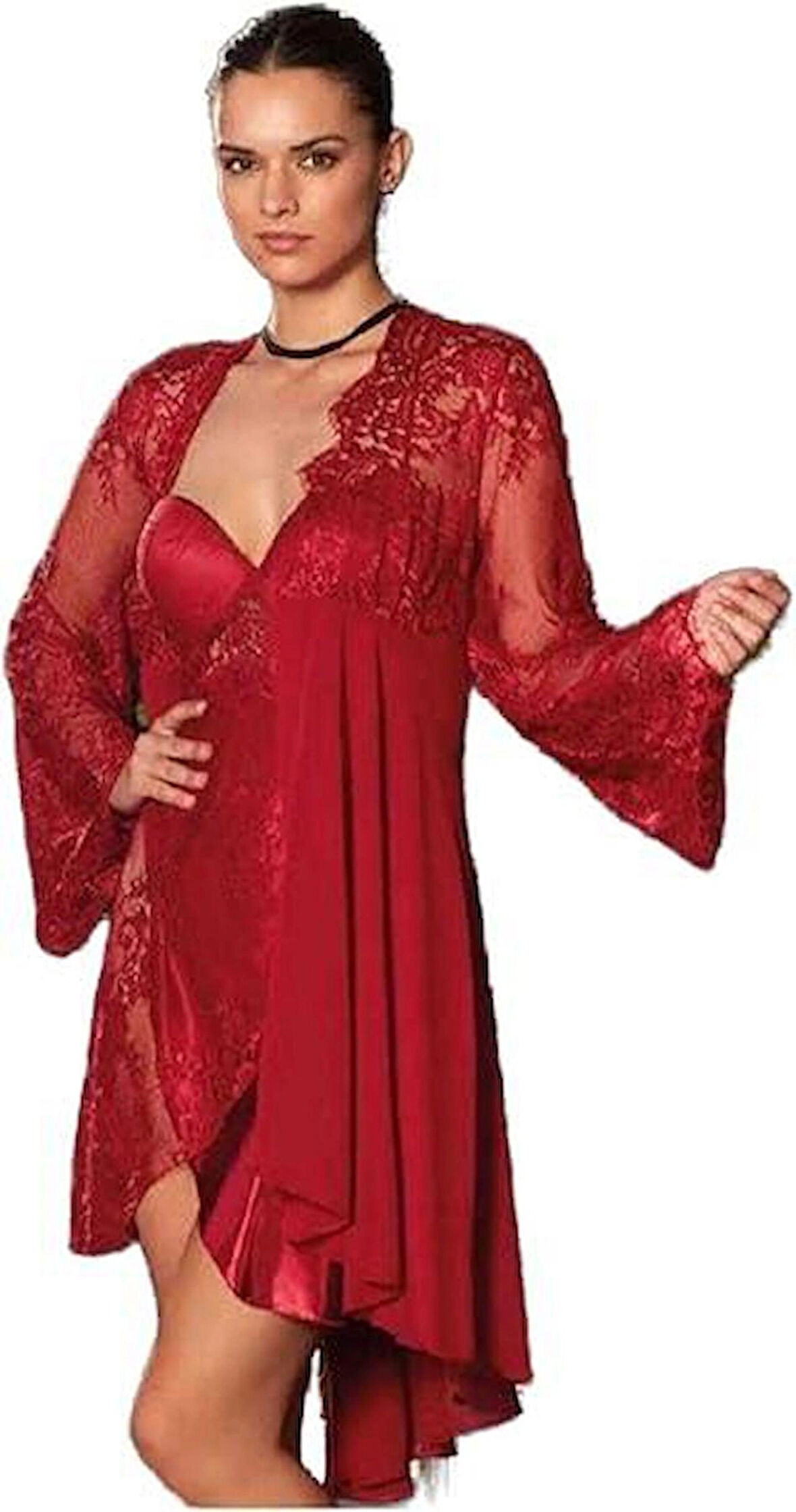 Nurteks 5389 Kadın Saten 2 Li Sabahlıklı Gecelik Takım