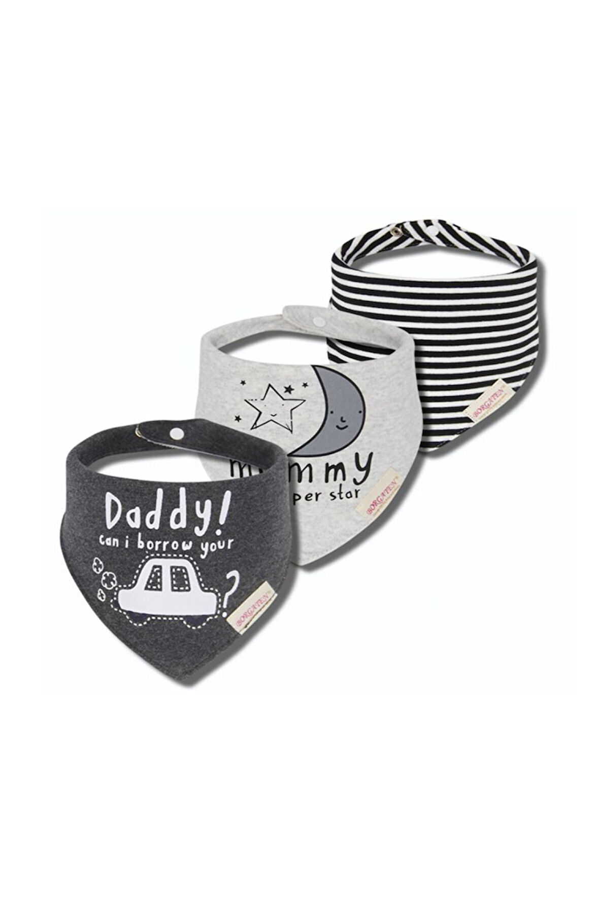 Petityu 3'lü Üçgen Pamuk Bebek Önlüğü Arabalı Mama Önlüğü