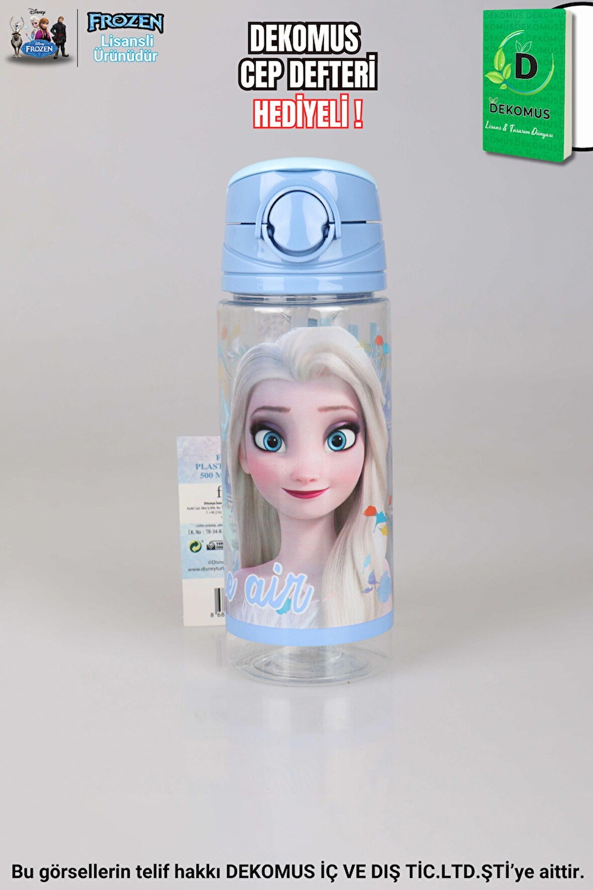 "DEKOMUS CEP DEFTERİ HEDİYELİ" YENİ SEZON LİSANSLI FROZEN ELSA 500 ML TRITAN MATARA