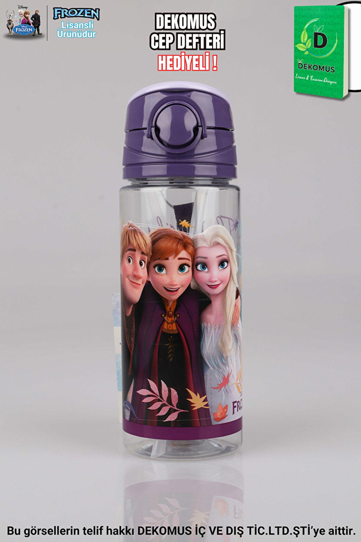"DEKOMUS CEP DEFTERİ HEDİYELİ" YENİ SEZON LİSANSLI FROZEN ELSA 500 ML TRITAN MATARA
