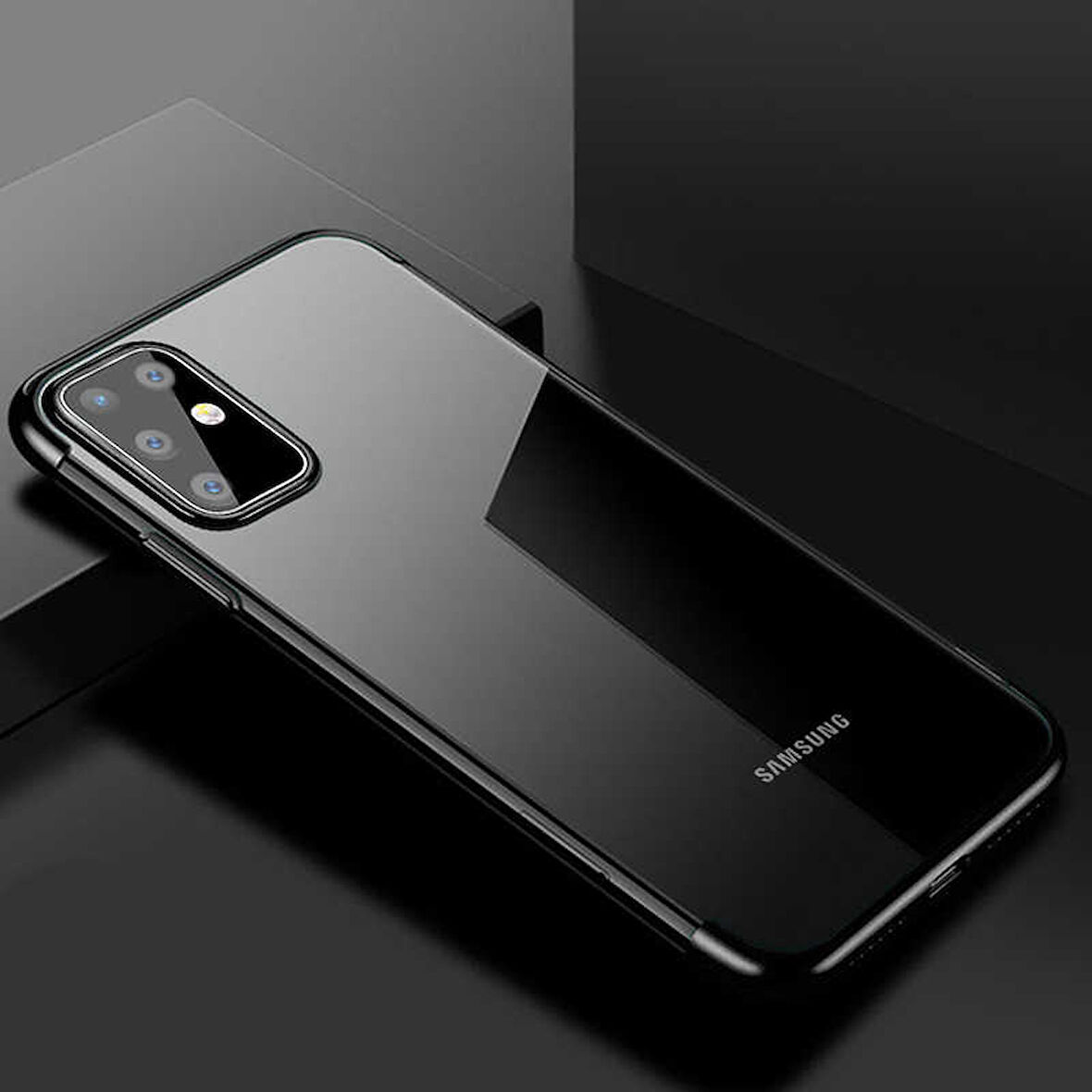 Galaxy S20 Plus Köşeleri Renkli Kamera Korumalı Şeffaf Kılıf