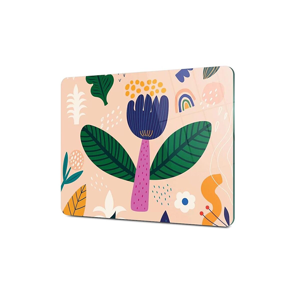 Decovetro Cam Kesme Tahtası Yeşil Pembe Lale Desenli 30x40 Cm