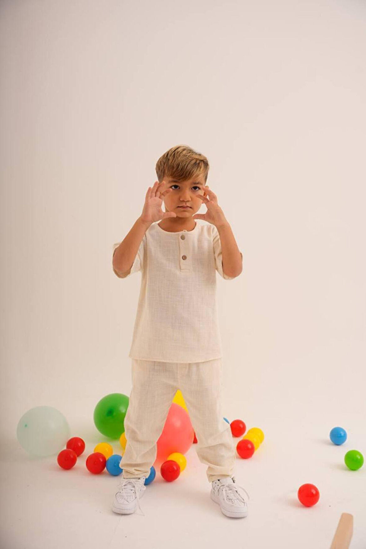 Erkek çocuk Keten Kumaş Oversize Orijinal Kalıp Alt Üst Takım (3-10 Yaş)