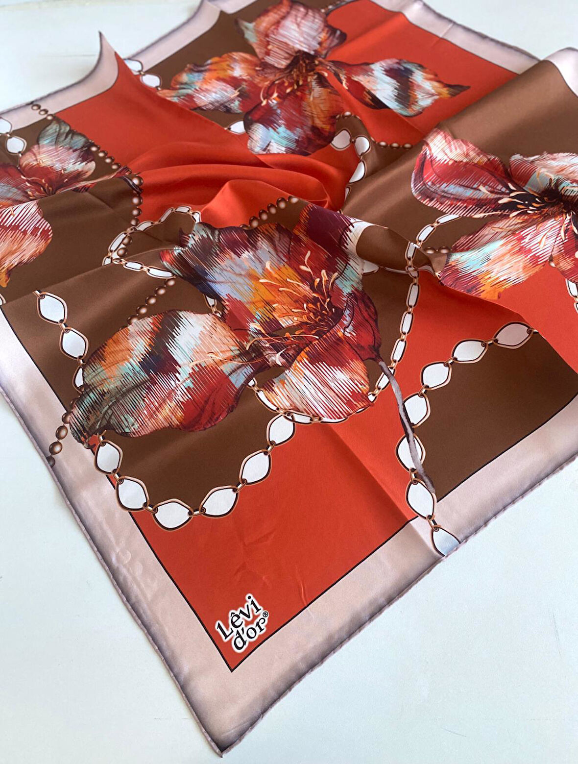 Levidor Tivil İpek Eşarp 46982 Turuncu Karışık Desen