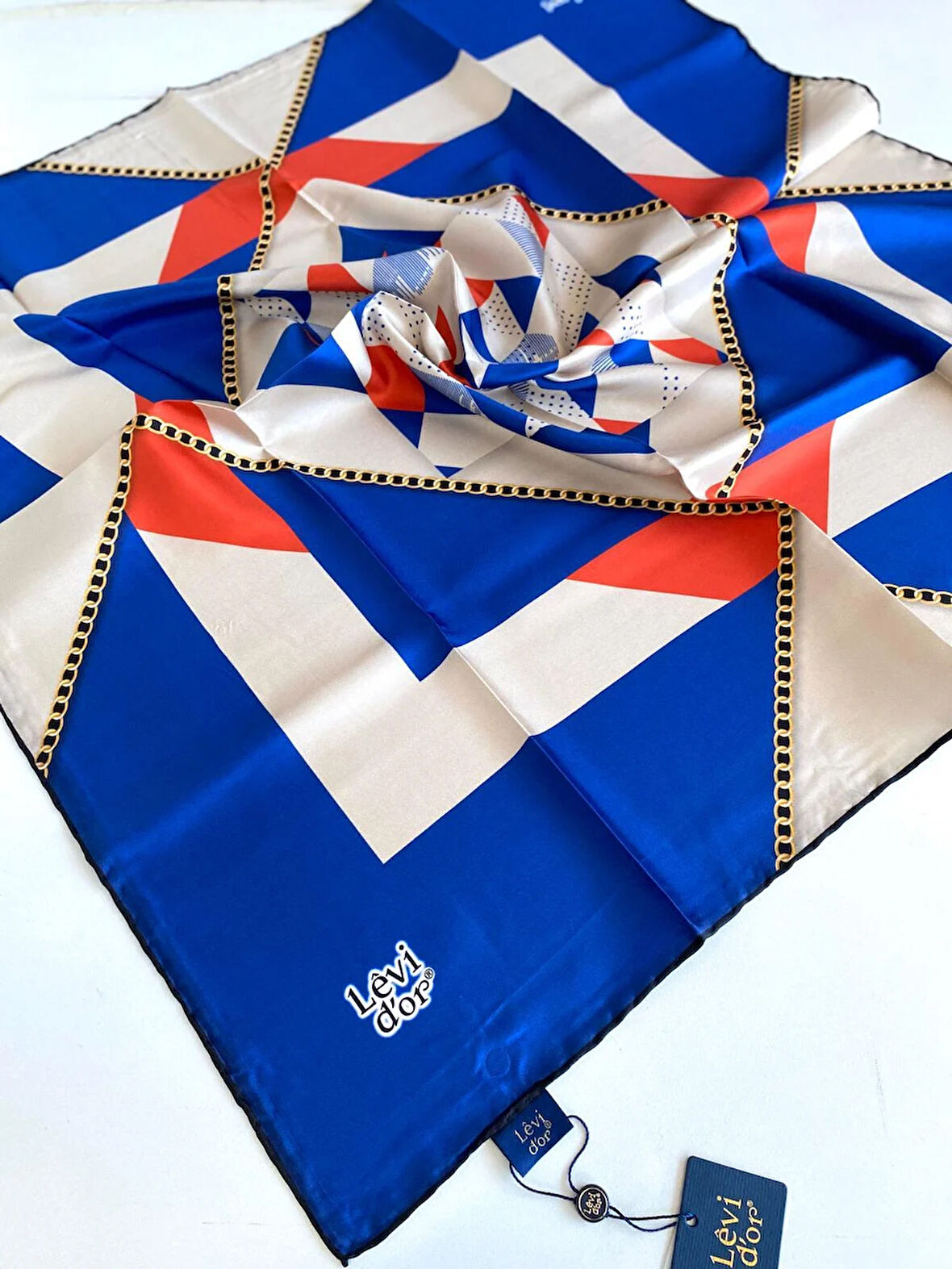 Levidor Tivil İpek Eşarp 46991 Mavi Karışık Desen