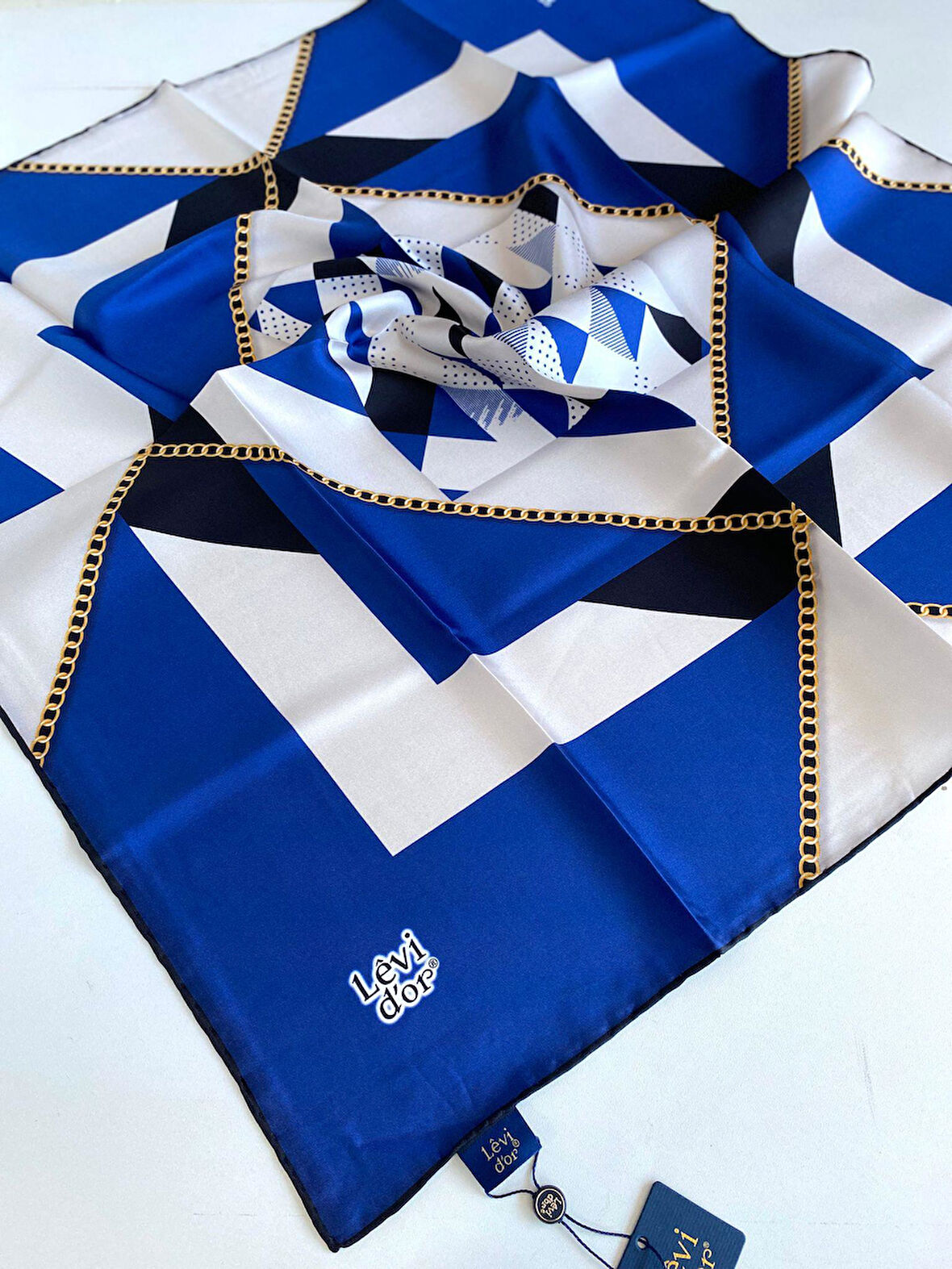 Levidor Tivil İpek Eşarp 46993 Mavi Karışık Desen