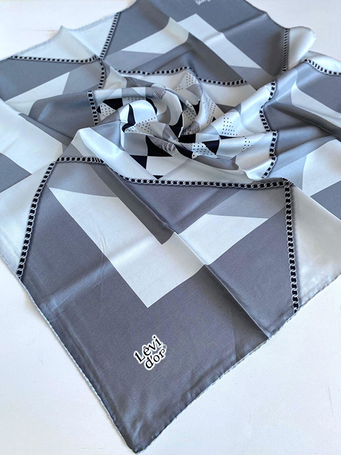 Levidor Tivil İpek Eşarp 46992 Gri Karışık Desen