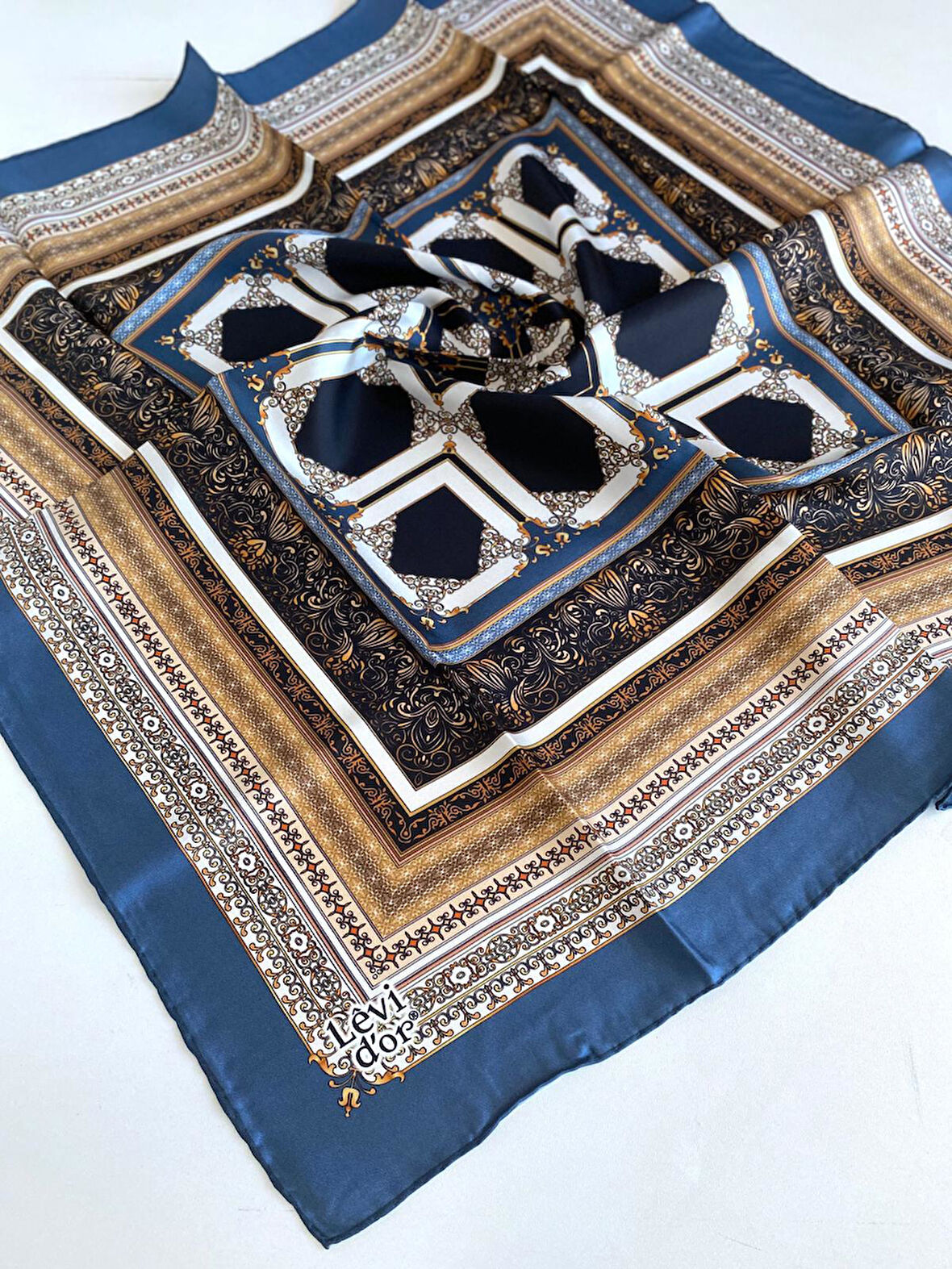 Levidor Tivil İpek Eşarp 46883 Mavi Karışık Desen