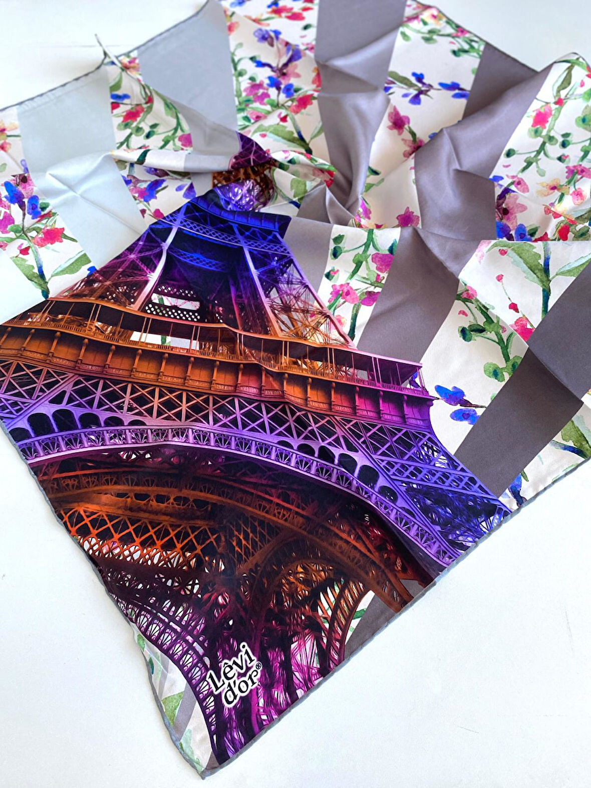 Levidor Tivil İpek Eşarp 46885 Mor Karışık Desen