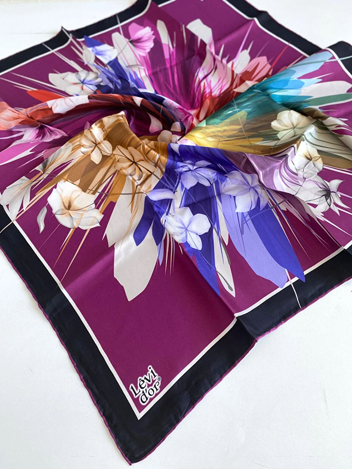 Levidor Tivil İpek Eşarp 46841 Mürdüm Karışık Desen