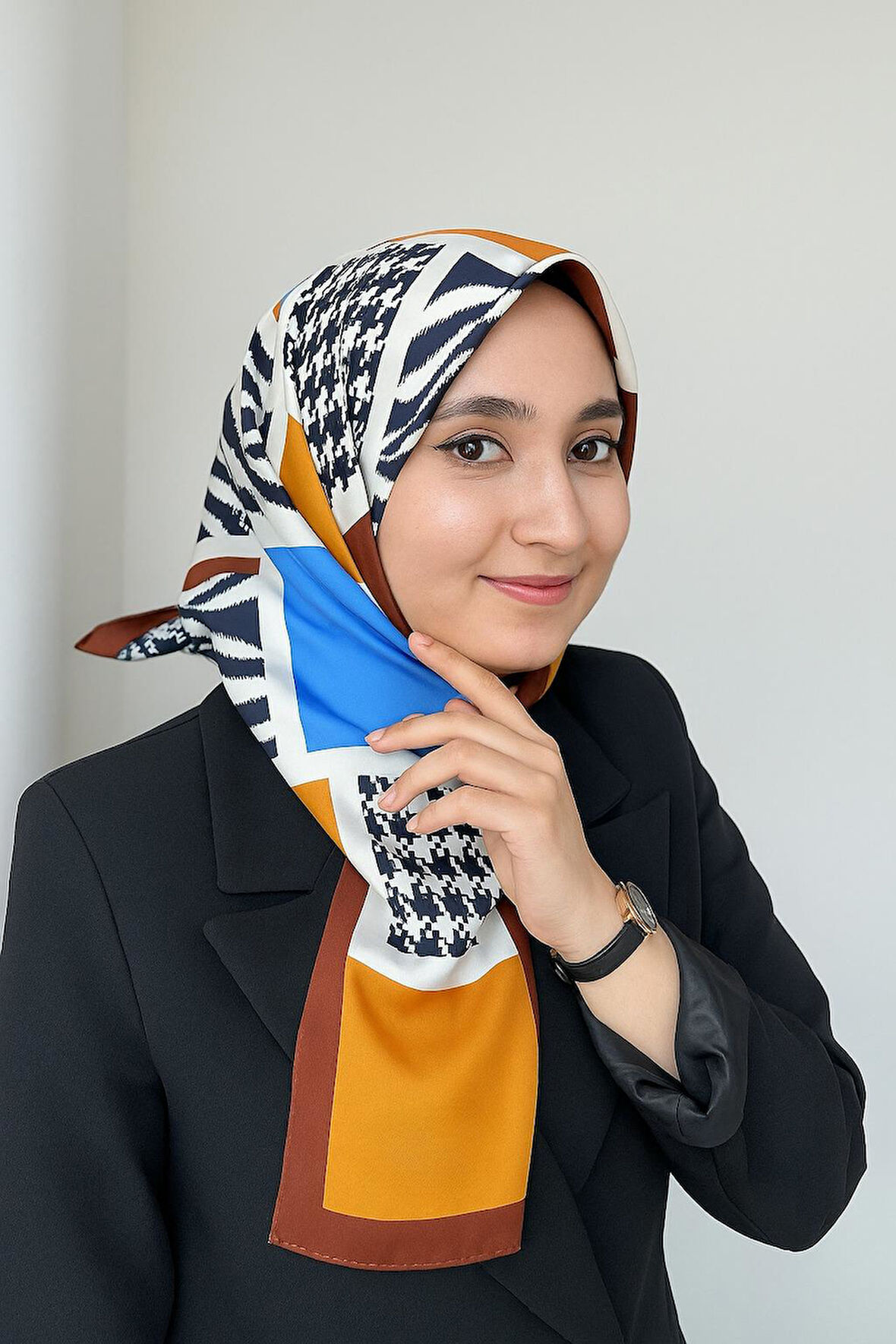 Levidor Tivil İpek Eşarp 46848 Turuncu - Kahverengi Karışık Desen