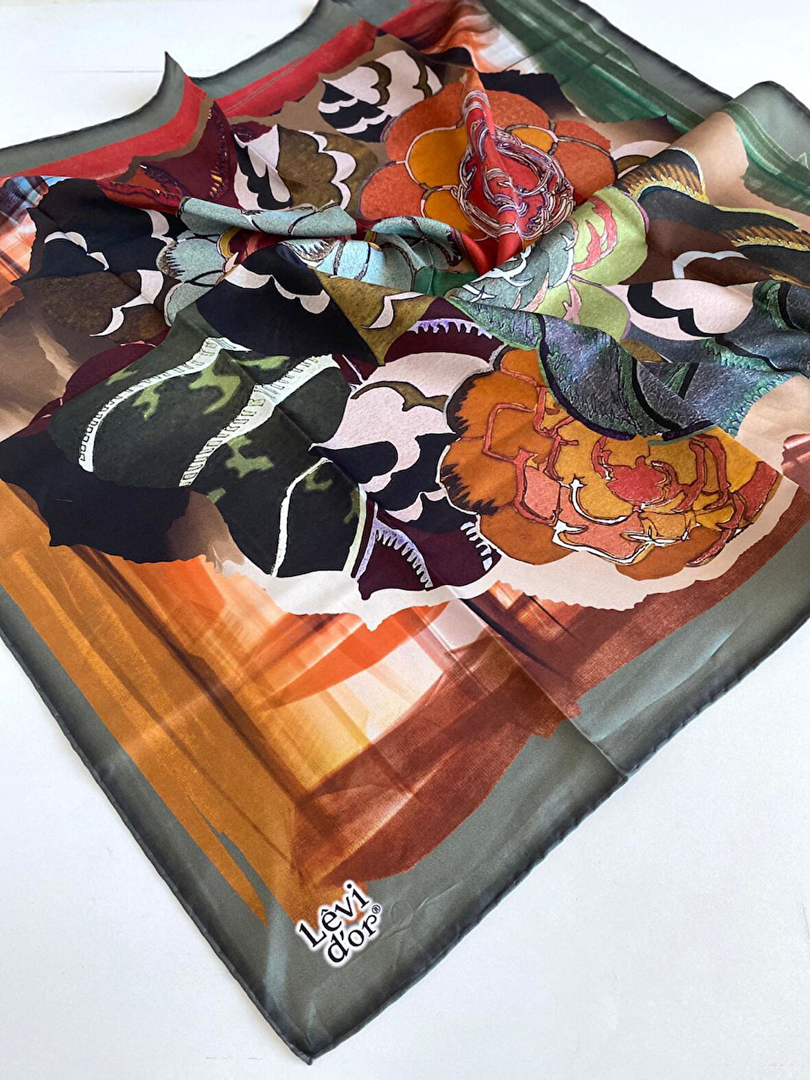 Levidor Tivil İpek Eşarp 46872 Yeşil Karışık Desen