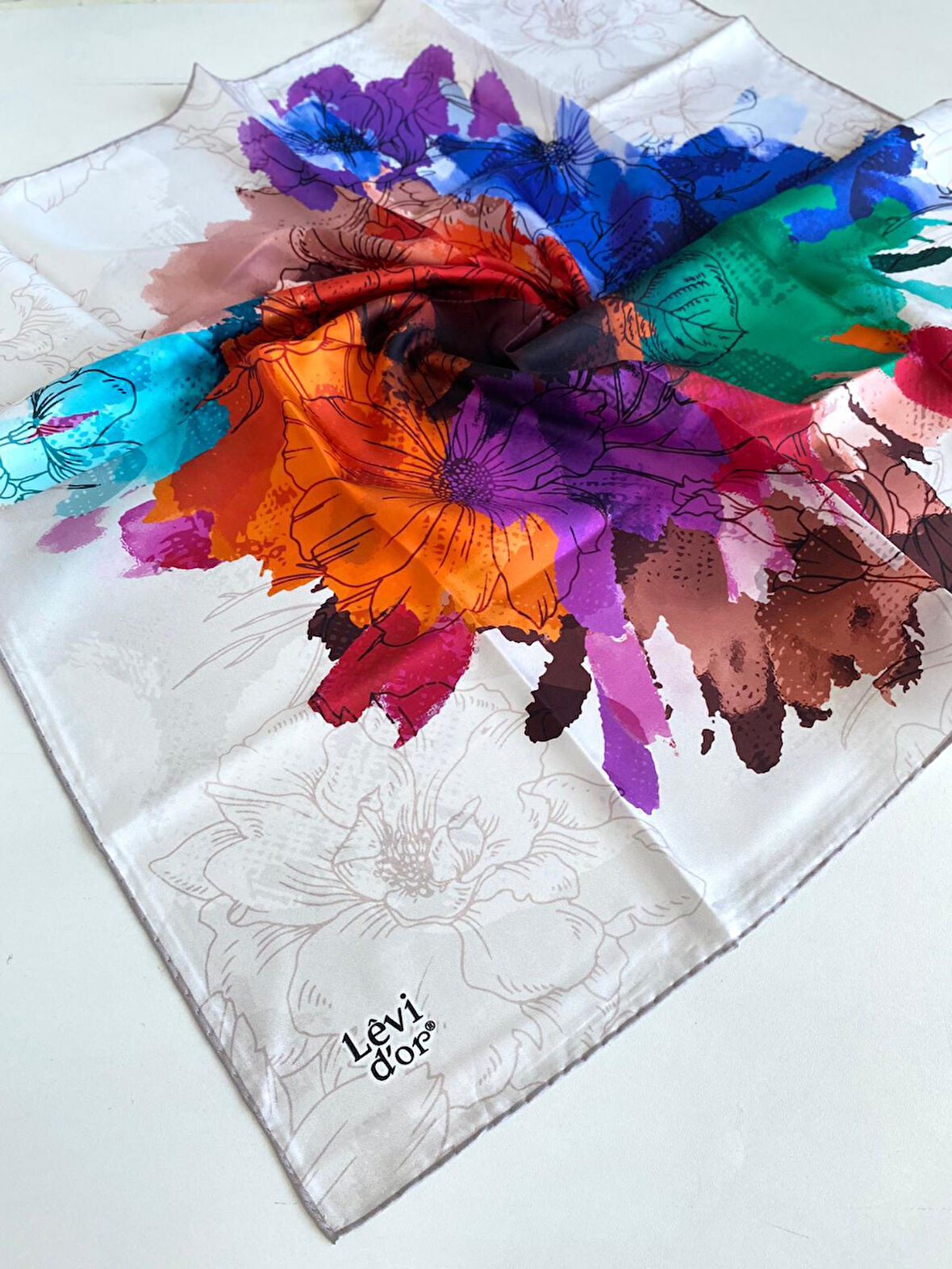 Levidor Tivil İpek Eşarp 46873 Kırık Beyaz Karışık Desen