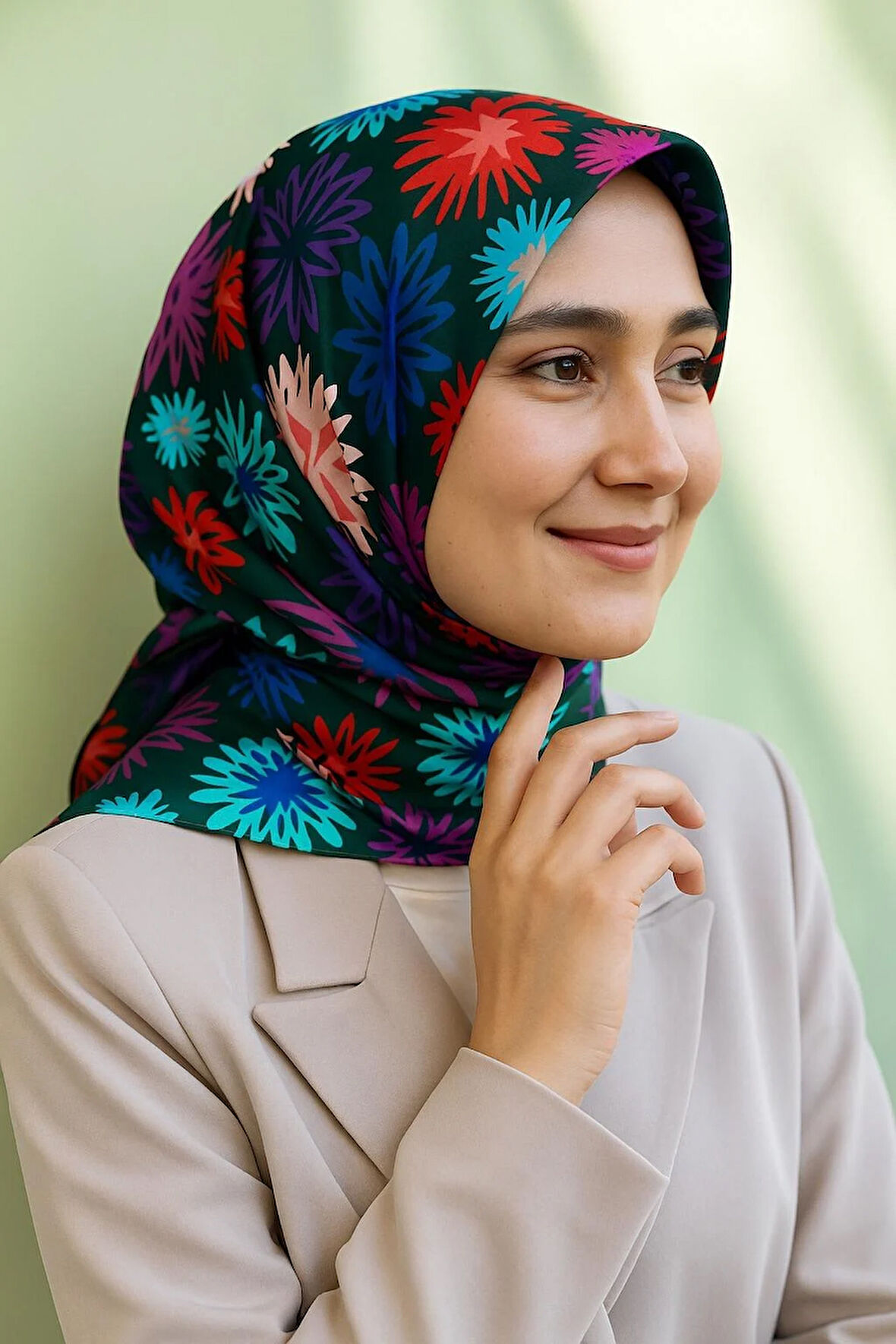 Levidor Tivil İpek Eşarp 46938 Yeşil Karışık Desen