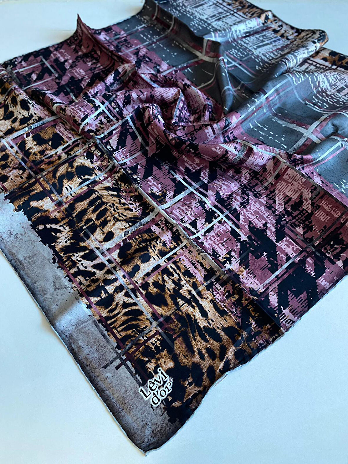 Levidor Tivil İpek Eşarp 39243 Gri Karışık Desen