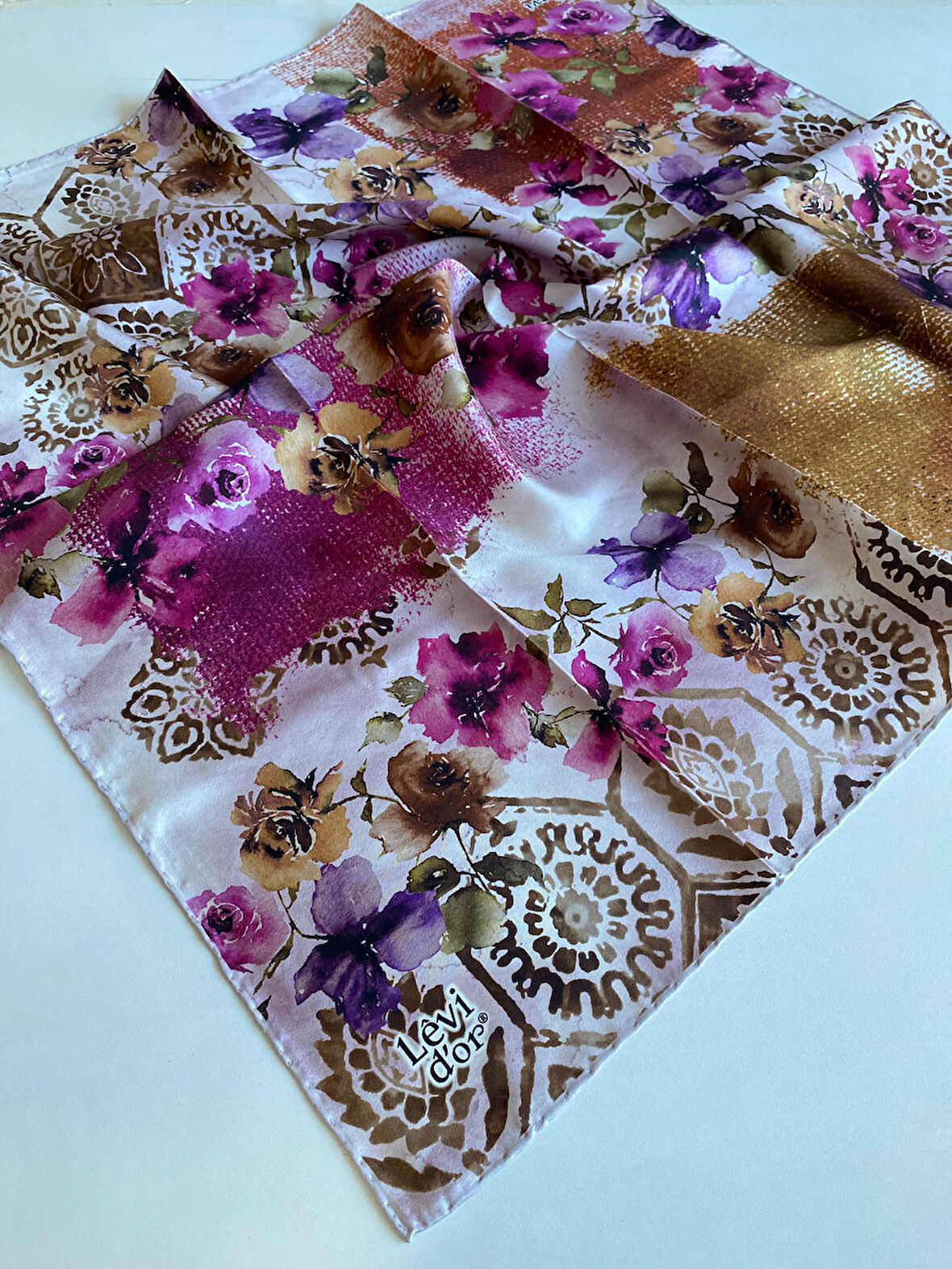 Levidor Tivil İpek Eşarp 39309 Pudra Karışık Desen