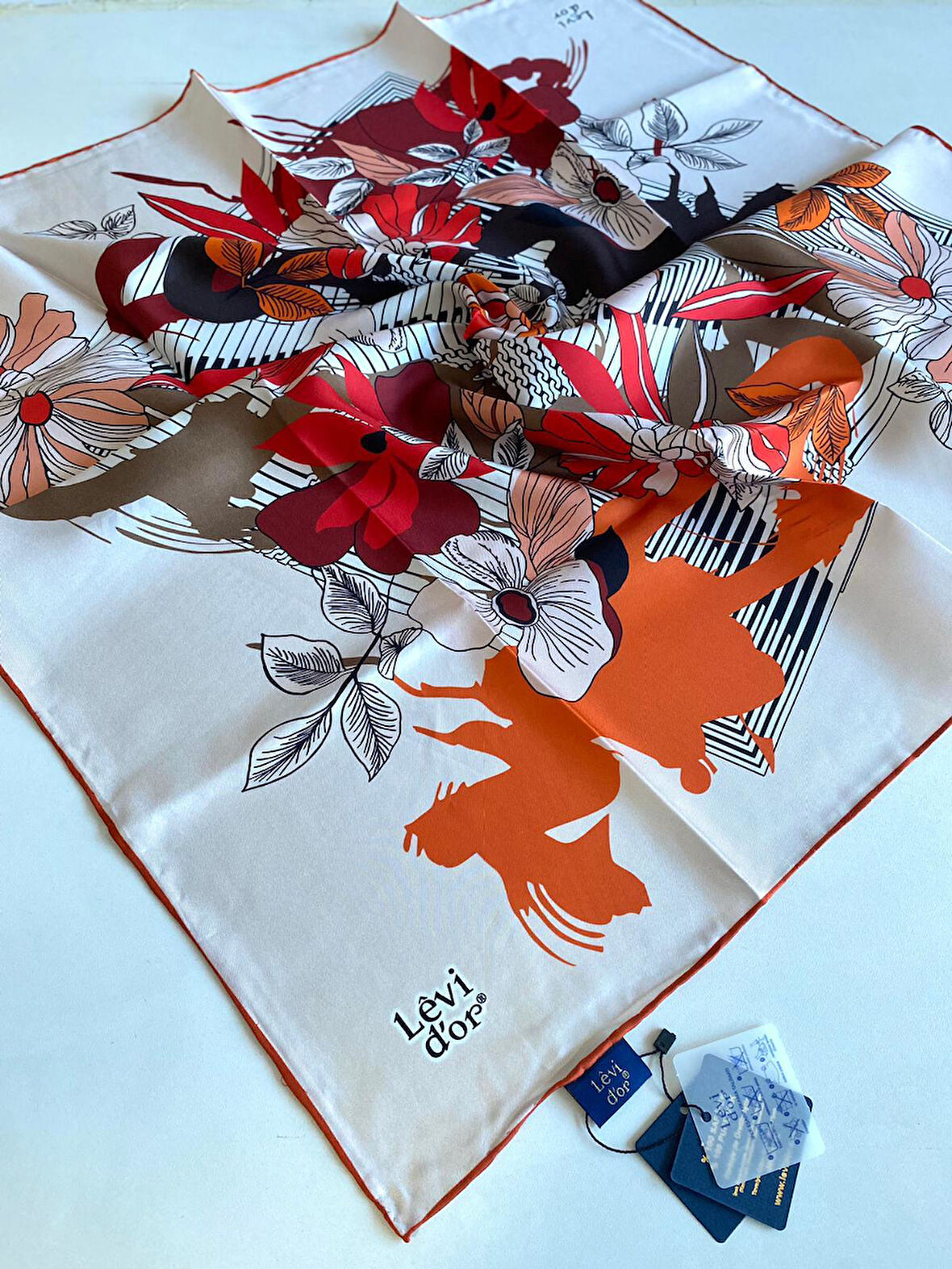 Levidor Tivil İpek Eşarp 40084 Turuncu Karışık Desen