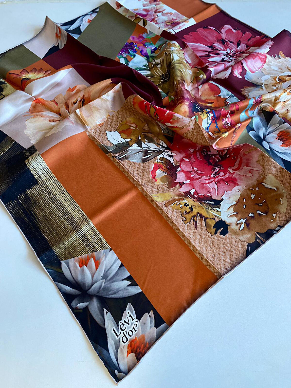 Levidor Tivil İpek Eşarp 40042 Turuncu Karışık Desen